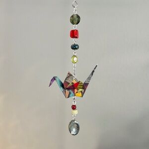 Origami Ornament #2403 - Small Crane with Repurposed Beads
